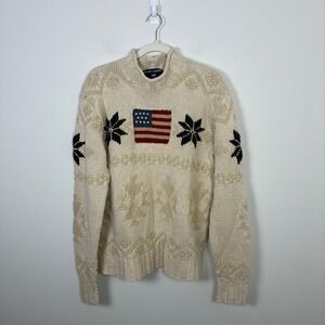 Ralph Lauren Cream Turtleneck Sweater with Flag Design